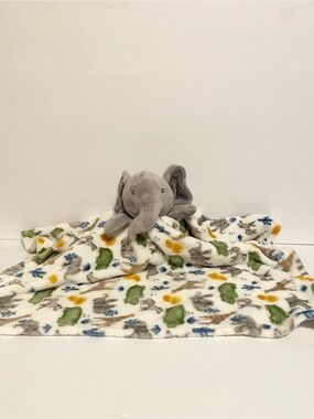 Modern Baby Elephant Lovey Zoo Animal Oversize Large Security Blanket White 22”